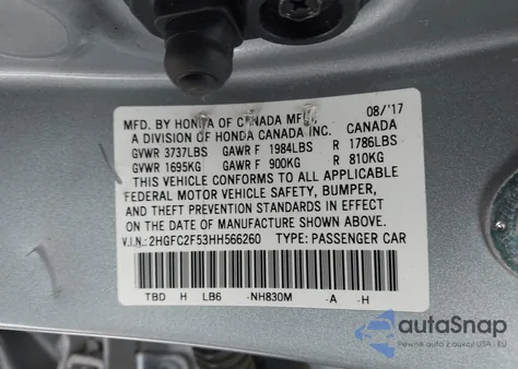 2017 Honda Civic Lx from USA, damaged, VIN 2HGFC2F53HH566260